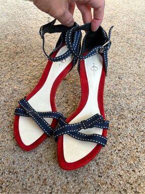 Joey O White Navy & Red Strappy Women’s Heels size 7